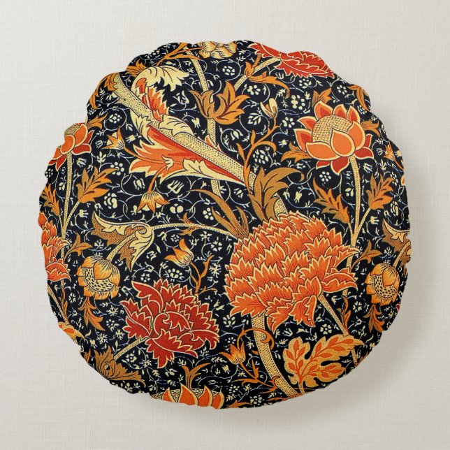 Cray, famous pattern by William Morris Round Pillow (Front)