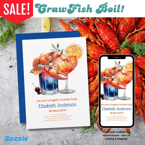 Crayfish Cocktail Party Crawfish and Drinks  Invitation