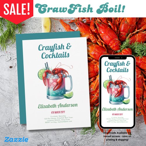 Crayfish Cocktail Party Crawfish Boil Festival Invitation