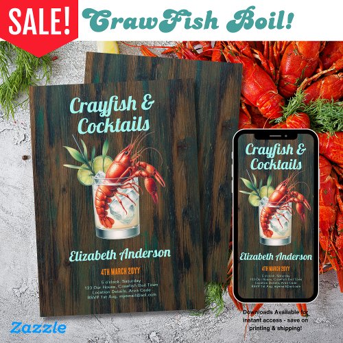 Crayfish Cocktail Party Crawfish Boil Festival Invitation