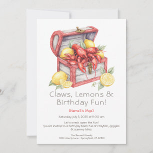 Crayfish & Lemon Treasure Chest Birthday Invitation
