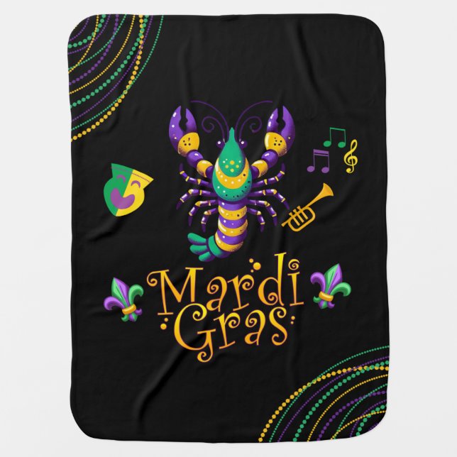 Crayfish/trumpet/mask/fleur de lis Mardi Gras  Baby Blanket (Front)