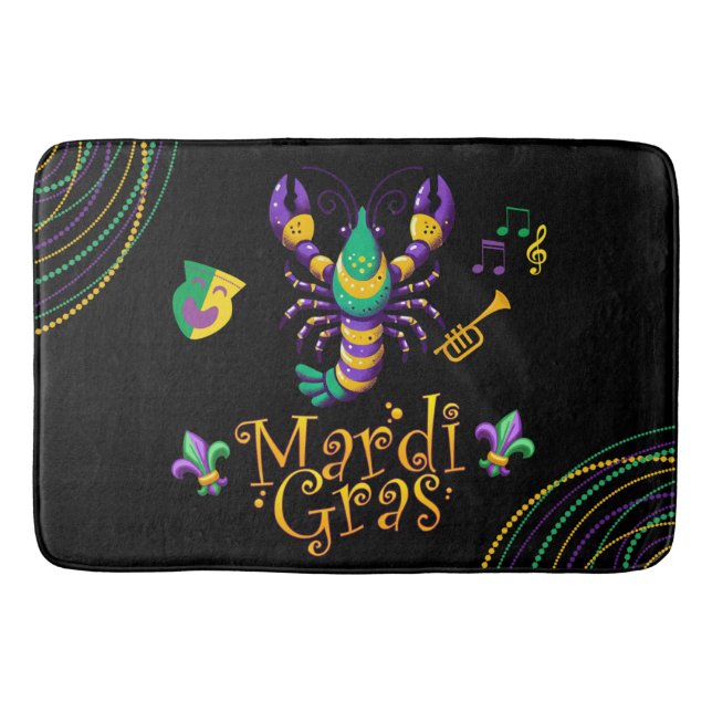 Crayfish/trumpet/mask/fleur de lis Mardi Gras  Bath Mat (Front)