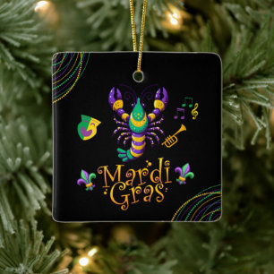 Crayfish/trumpet/mask/fleur de lis Mardi Gras Ceramic Ornament