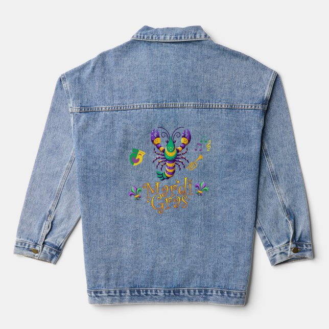 Crayfish/trumpet/mask/fleur de lis Mardi Gras  Denim Jacket (Back)