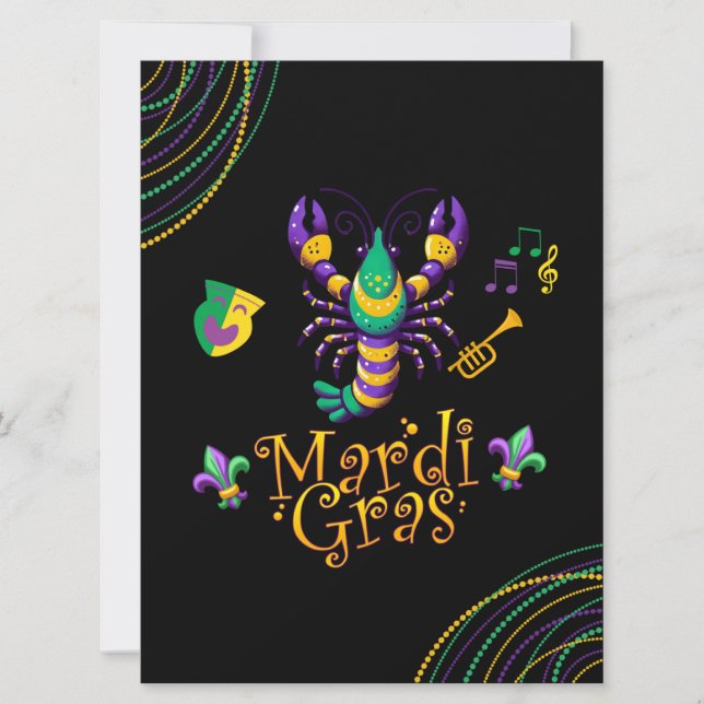 Crayfish/trumpet/mask/fleur de lis Mardi Gras  Holiday Card (Front)