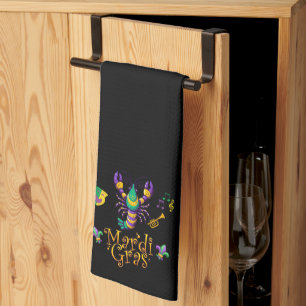 Crayfish/trumpet/mask/fleur de lis Mardi Gras Kitchen Towel