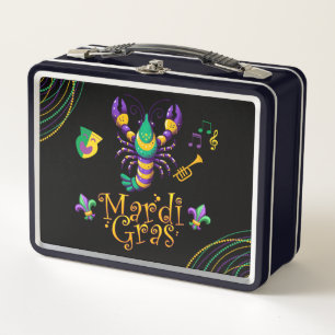 Crayfish/trumpet/mask/fleur de lis Mardi Gras Metal Lunch Box