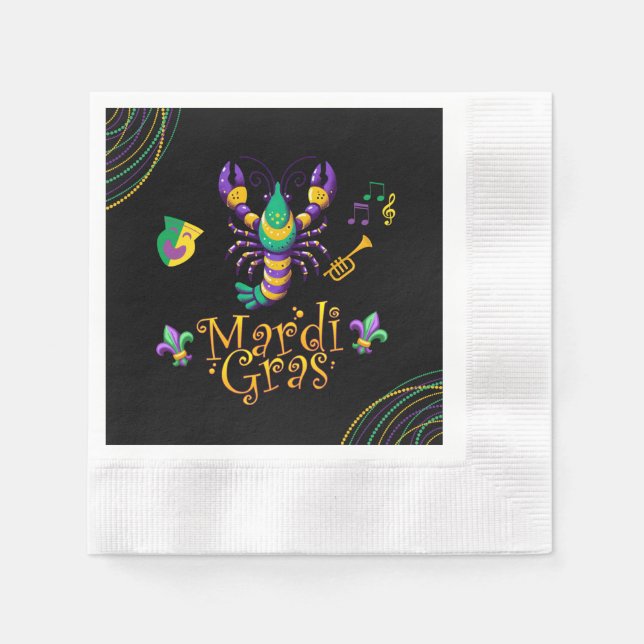 Crayfish/trumpet/mask/fleur de lis Mardi Gras  Napkins (Front)