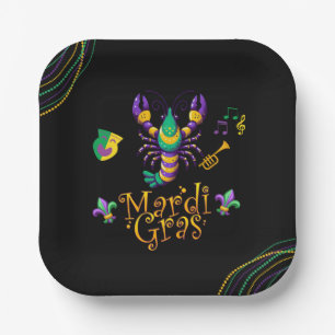 Crayfish/trumpet/mask/fleur de lis Mardi Gras Paper Plates
