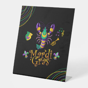 Crayfish/trumpet/mask/fleur de lis Mardi Gras  Pedestal Sign