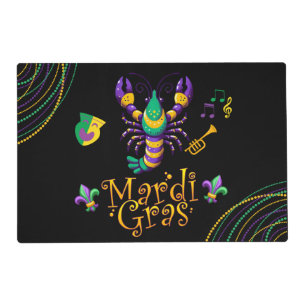 Crayfish/trumpet/mask/fleur de lis Mardi Gras Placemat