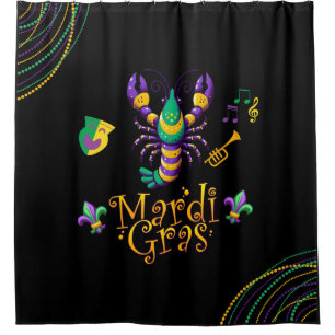 Crayfish/trumpet/mask/fleur de lis Mardi Gras Shower Curtain