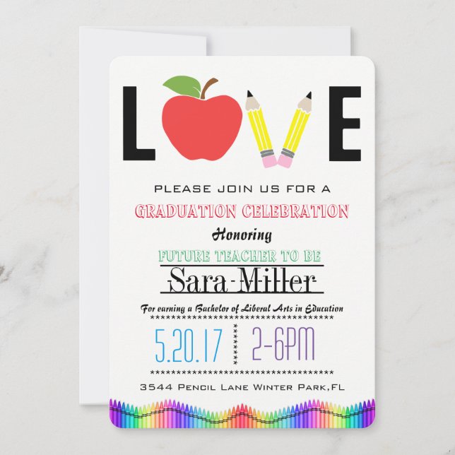Crayola Rainbow Teacher Graduation Invitation (Front)