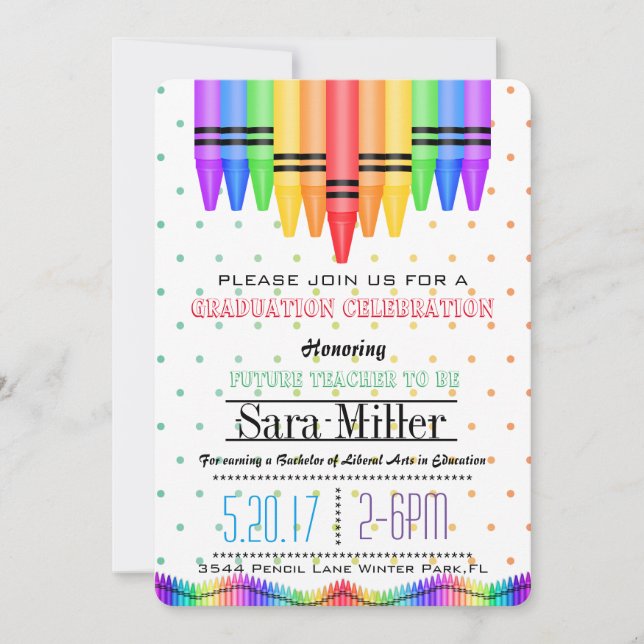 Crayola Rainbow Teacher Graduation Invitation (Front)