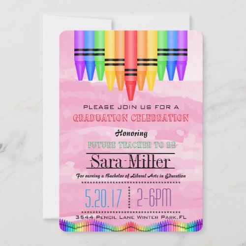 Crayola Rainbow Teacher Graduation Invitation