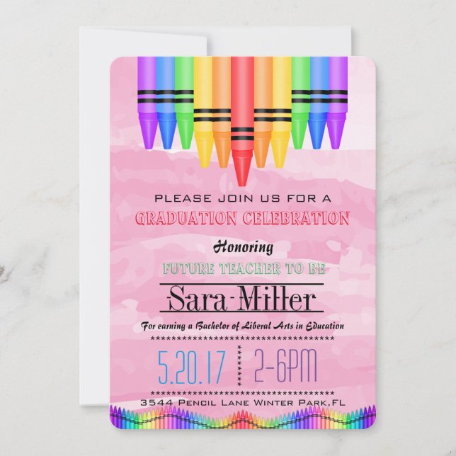 Crayola Rainbow Teacher Graduation Invitation (Front)