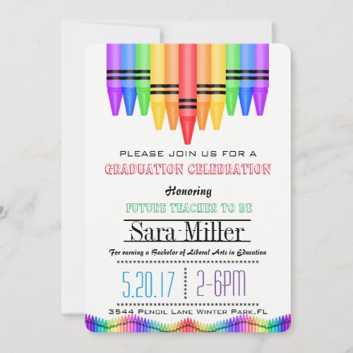 Crayola Rainbow Teacher Graduation Invitation