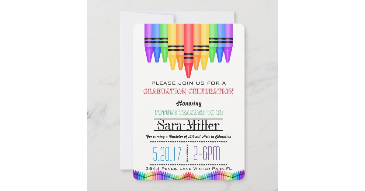 Crayola Rainbow Teacher Graduation Invitation | Zazzle