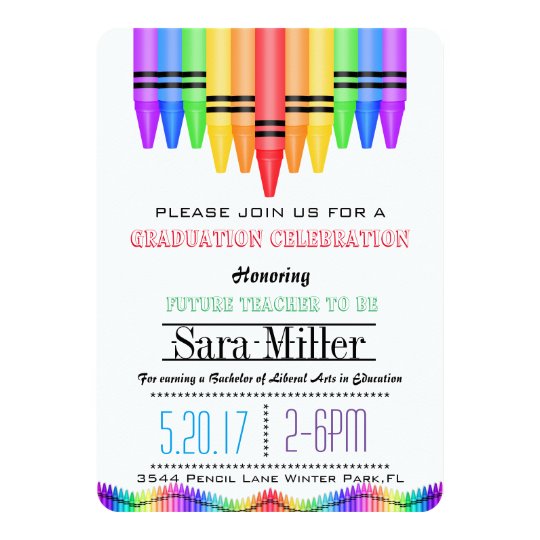 Crayola Rainbow Teacher Graduation Invitation 