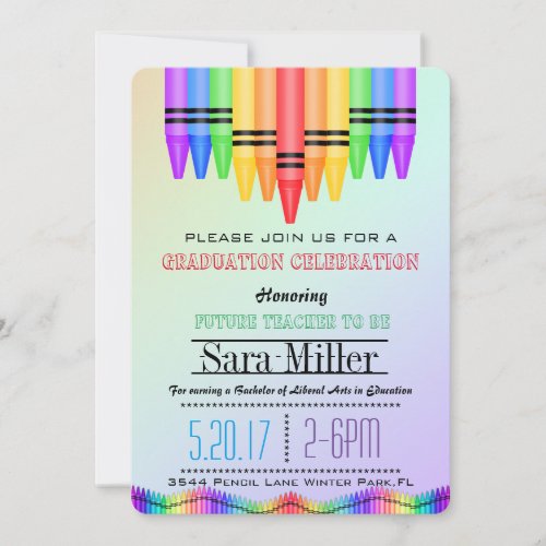 Crayola Rainbow Teacher Graduation Invitation