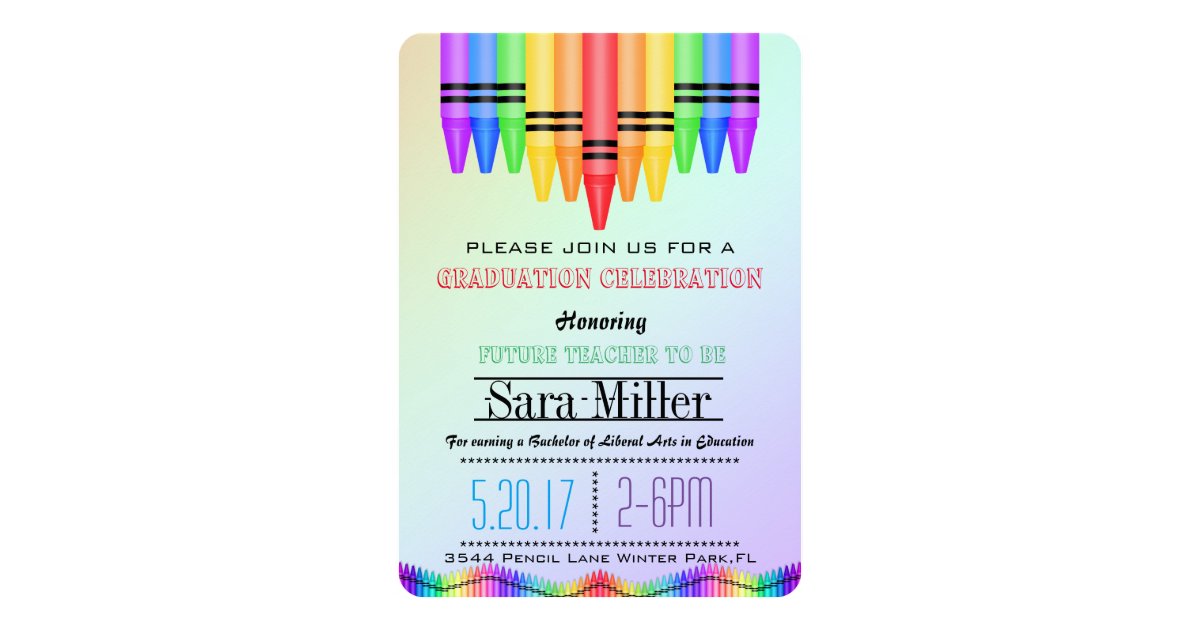 Crayola Rainbow Teacher Graduation Invitation | Zazzle.com