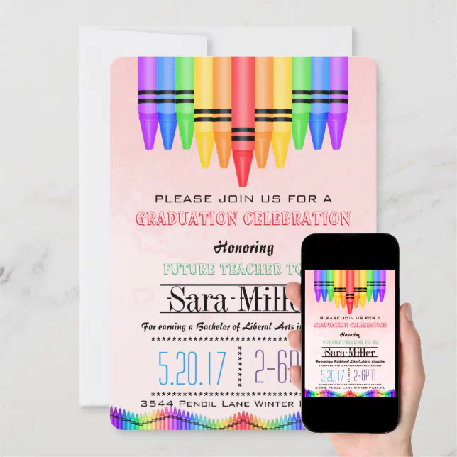 Crayola Rainbow Teacher Graduation Invitation 