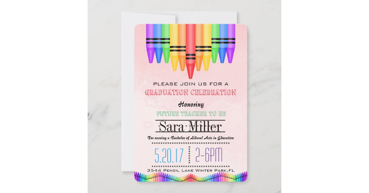 Crayola Rainbow Teacher Graduation Invitation | Zazzle