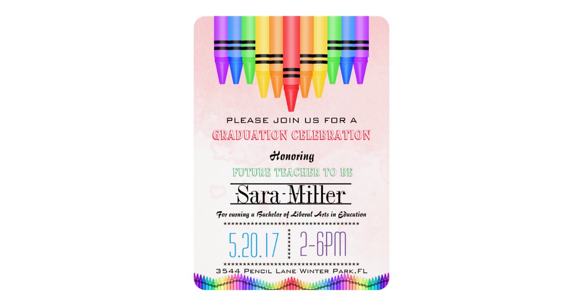 Crayola Rainbow Teacher Graduation Invitation | Zazzle.com