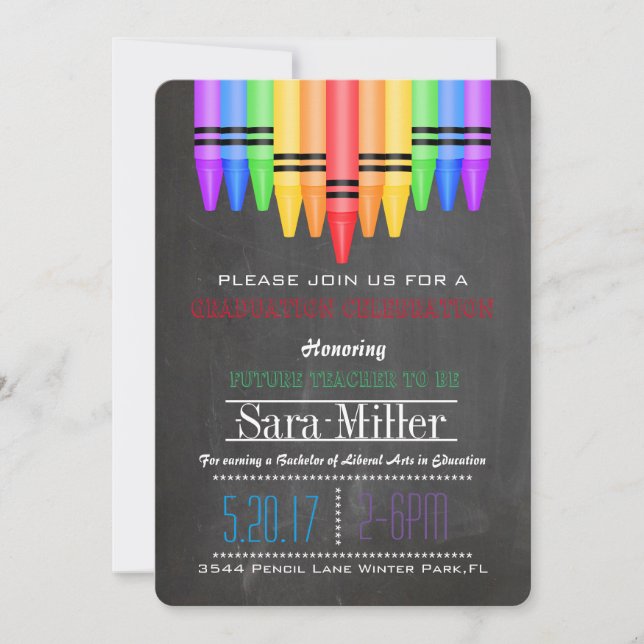 Crayola Rainbow Teacher Graduation Invitation (Front)