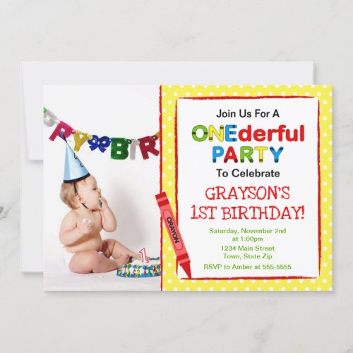 Crayon 1st Birthday Party Invitation Photo Card
