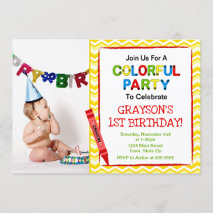Crayon 1st Birthday Party Invitation Photo Card