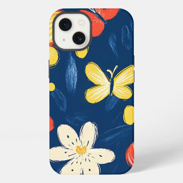 Crayon and Butterfly Flowers iPhone Case (Back)