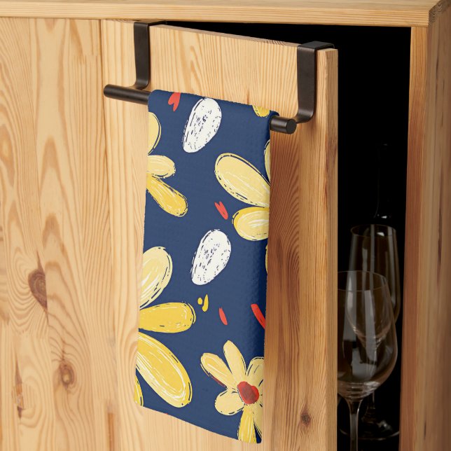 Crayon and Butterfly Flowers Kitchen Towel (Thirds Fold)