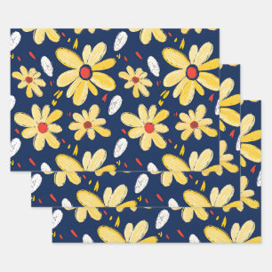 Crayon and Butterfly Flowers Wrapping Paper Sheets