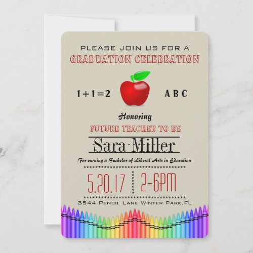 Crayon & Apple Teacher Graduation Invitation