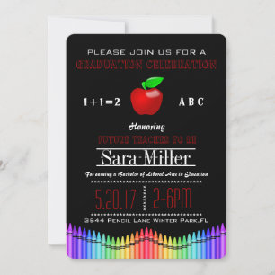 Crayon & Apple Teacher Graduation Invitation
