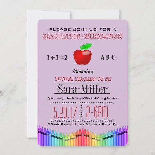 Crayon & Apple Teacher Graduation Invitation