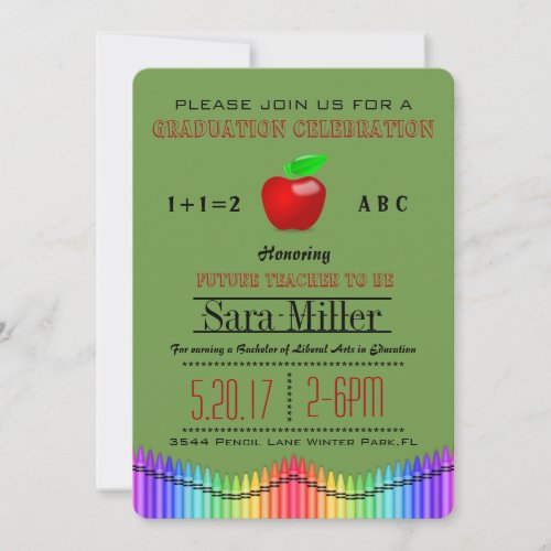 Crayon & Apple Teacher Graduation Invitation