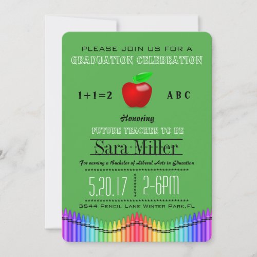 Crayon & Apple Teacher Graduation Invitation