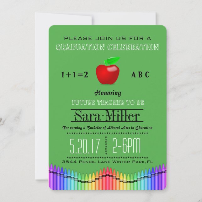 Crayon & Apple Teacher Graduation Invitation (Front)