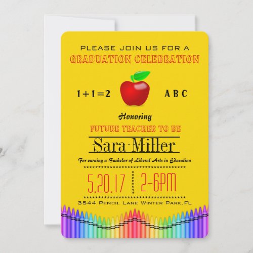 Crayon & Apple Teacher Graduation Invitation