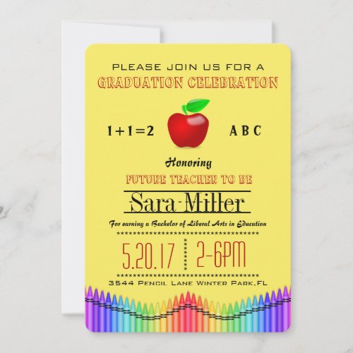 Crayon & Apple Teacher Graduation Invitation
