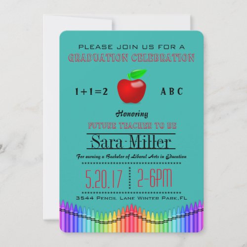 Crayon & Apple Teacher Graduation Invitation