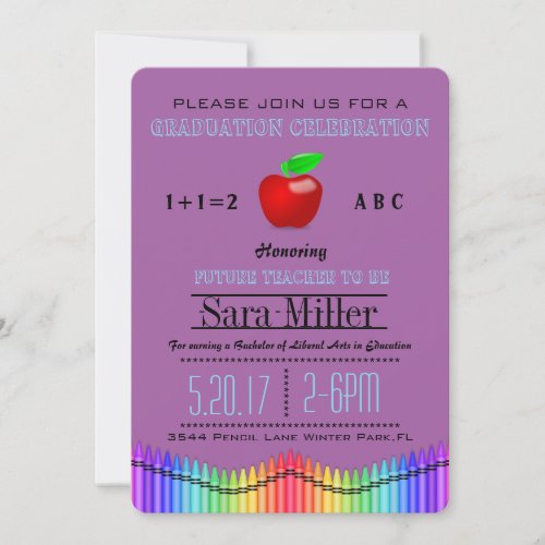 Crayon & Apple Teacher Graduation Invitation