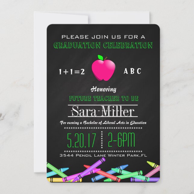 Crayon & Apple Teacher Graduation Invitation (Front)