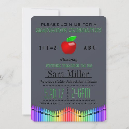 Crayon & Apple Teacher Graduation Invitation