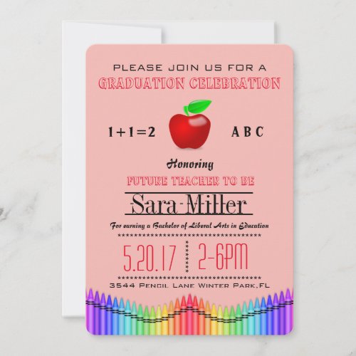 Crayon & Apple Teacher Graduation Invitation