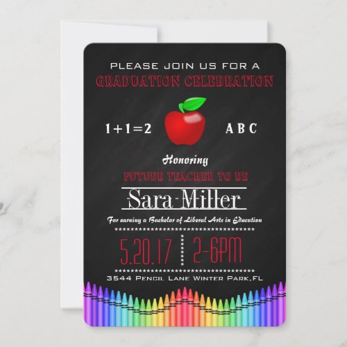 Crayon  Apple Teacher Graduation Invitation