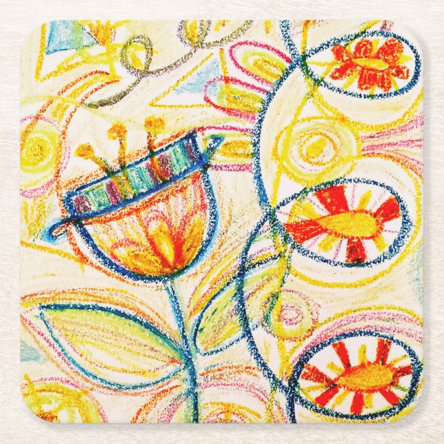 Crayon Art Doodles Square Paper Coaster (Front)